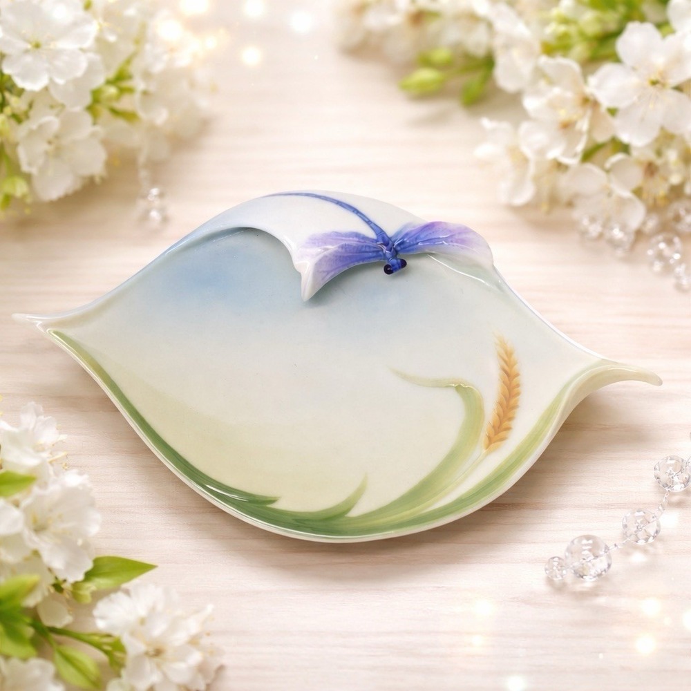 Vintage 2003 Franz Porcelain Collection Dragonfly Sculptured Saucer FZ00028